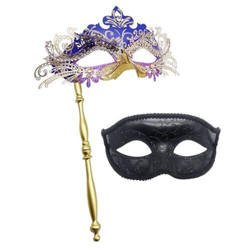 1782 Couple Masquerade Mask with Stick Mardi Gras Mask Costume Masks